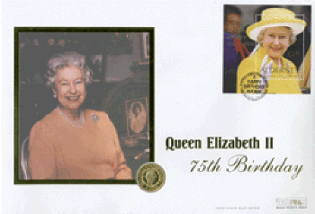 Queen's 75th birthady cover & £25 GOLD COIN