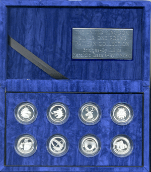 A collection of 8 silver proof �1 patterns - 2003-04